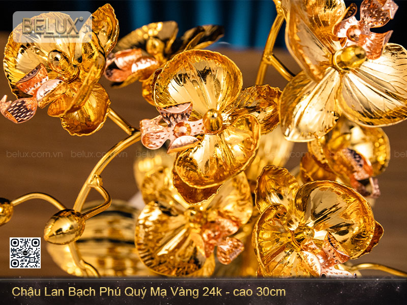 Chậu Lan Bạch Phú Quý mạ vàng 24k cao 30cm&nbsp;